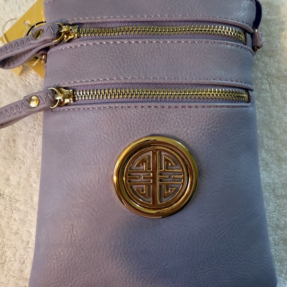 Purple and Gold Crossbody Bag with Gold Hardware
